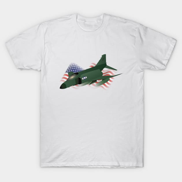 F-4 Phantom Jet Interceptor with US Flag T-Shirt by NorseTech